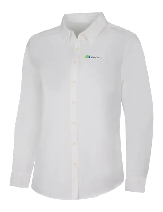 Womens White Long Sleeve Superpro React Twill Shirt w/Majesco Logo
