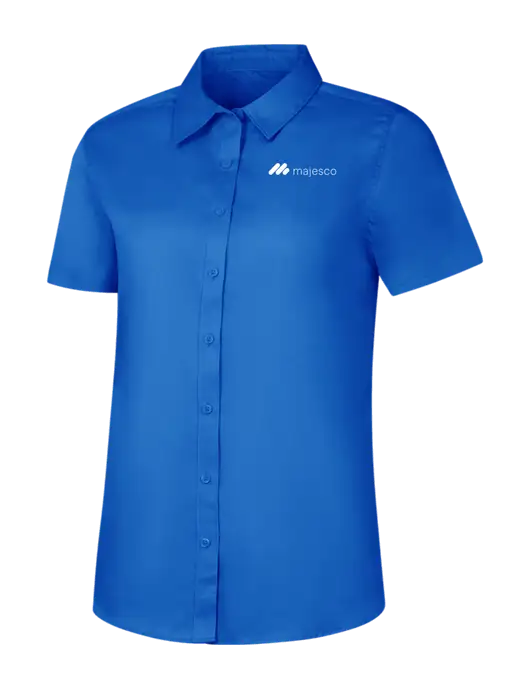 Womens Short Sleeve Royal Blue Superpro React Twill Shirt w/Majesco Logo