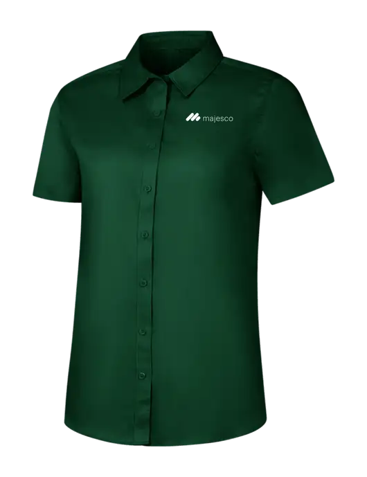 Womens Dark Green Short Sleeve Superpro React Twill Shirt w/Majesco Logo