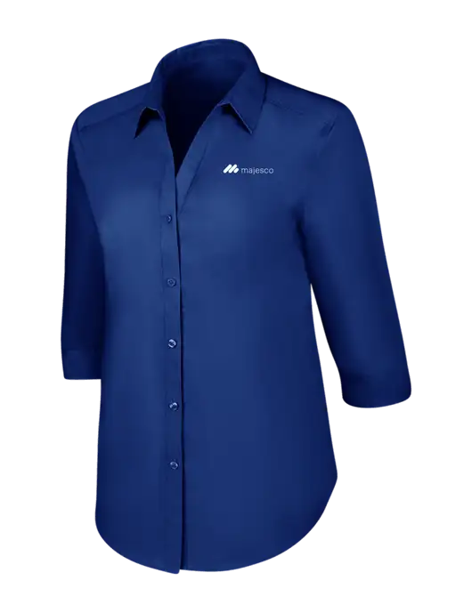 Womens Royal 3/4 Sleeve Carefree Poplin Shirt w/Majesco Logo