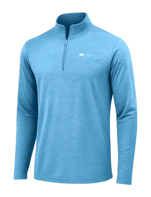 Light Blue Heather Posicharge Tri-Blend Wicking 1/4 Zip Pullover w/Majesco Logo