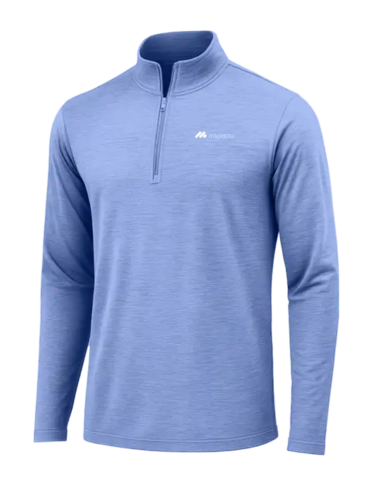 True Royal Heather Posicharge Tri-Blend Wicking 1/4 Zip Pullover w/Majesco Logo