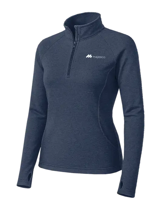 Navy Heather Womens Sport Wick Stretch 1/4 Zip Pullover w/Majesco Logo
