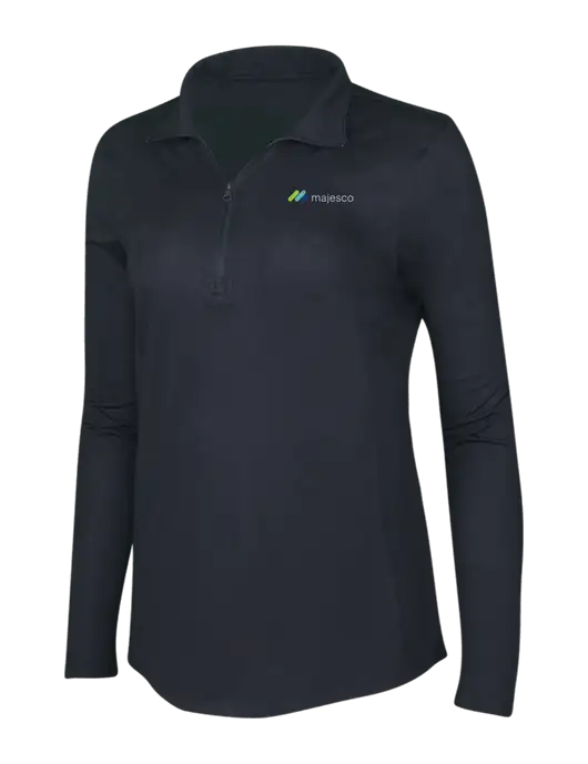 Black Triad Solid Womens Posicharge Tri-Blend Wicking 1/4 Zip Pullover w/Majesco Logo