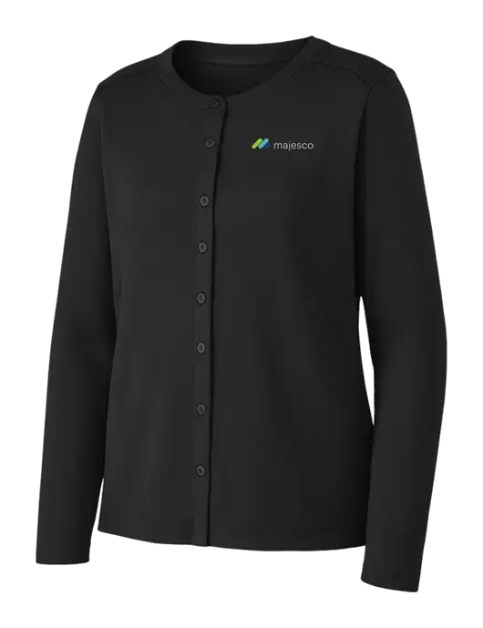 Black Womens Concept Stretch Button-Front Cardigan Sweater w/Majesco Logo
