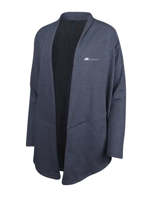 Estate Blue Heather/Charcoal Heather Womens Interlock Cardigan w/Majesco Logo