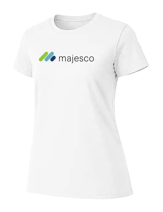 Womens Ring Spun White 4.5 oz T-Shirt w/Majesco Logo