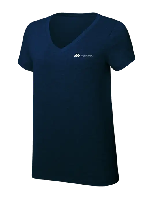 Womens Simply Soft V-Neck New Navy 4.5oz  Poly/Combed Ring Spun Cotton T-Shirt w/Majesco Logo
