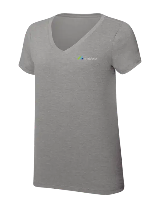 Womens Simply Soft V-Neck Grey Frost 4.5oz  Poly/Combed Ring Spun Cotton T-Shirt w/Majesco Logo