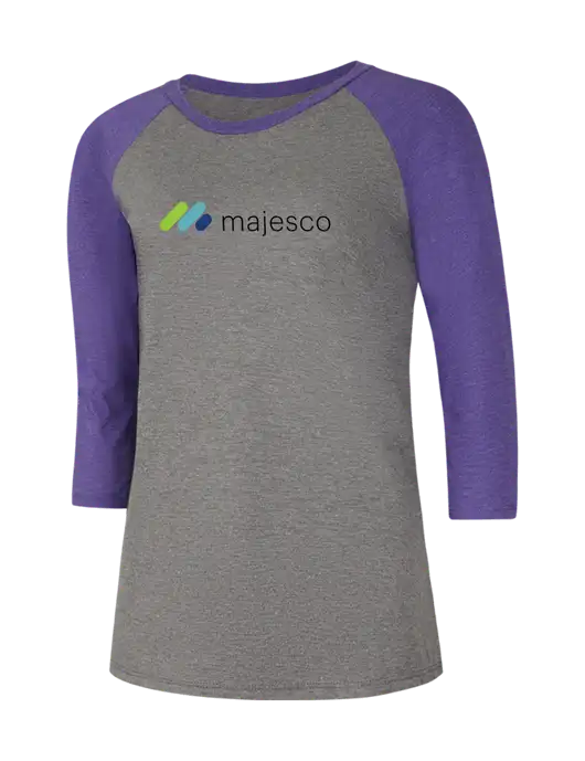 Womens Simply Soft 3/4 Sleeve Purple Frost/Grey Frost Ring Spun Cotton T-Shirt w/Majesco Logo