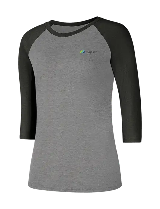 Womens Simply Soft 3/4 Sleeve Black Frost/Grey Frost Ring Spun Cotton T-Shirt w/Majesco Logo