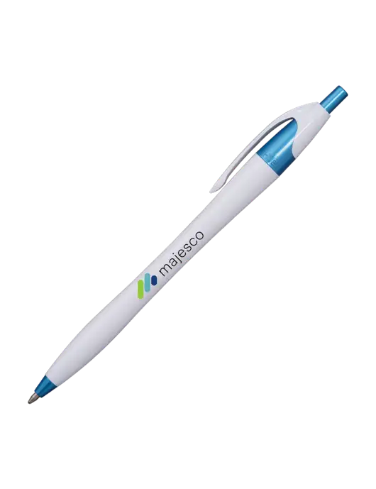 Novella White/Blue Shimmer Pen - Blue Ink w/Majesco Logo