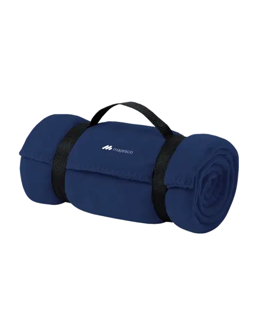 Casual Navy Fleece Blanket With Strap  w/Majesco Logo