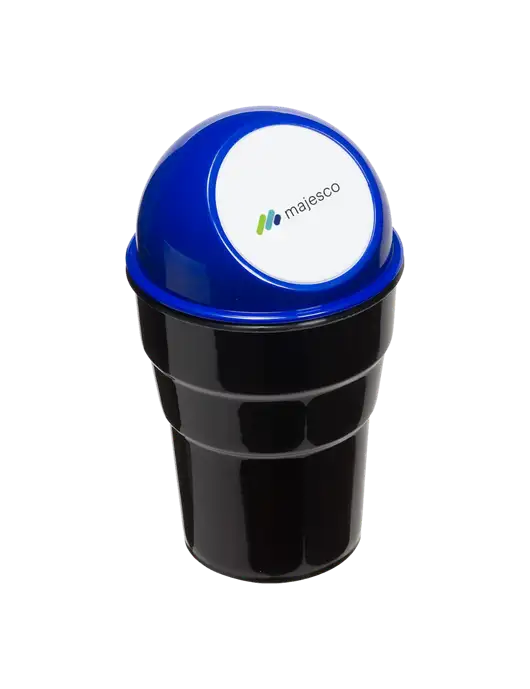 Blue Car Cup Holder Trash Can w/Majesco Logo