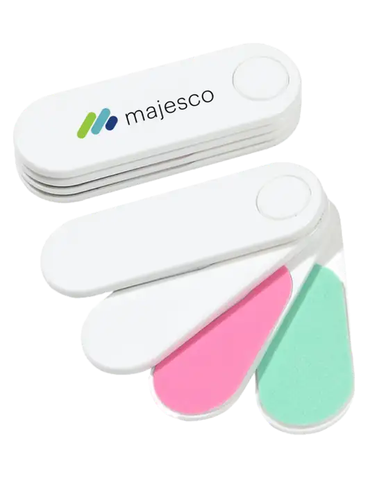 White Folding Nail Files & Buffer w/Majesco Logo