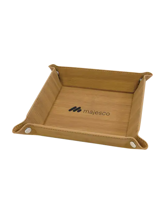 Bamboo Leatherette Valet Tray, 6 x 6 w/Majesco Logo