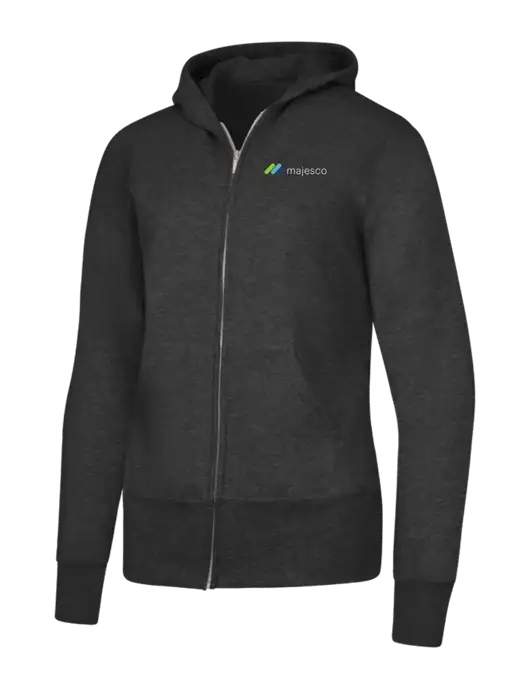 Dark Heather Grey Womens Core Fleece Full-Zip Hooded Sweatshirt w/Majesco Logo