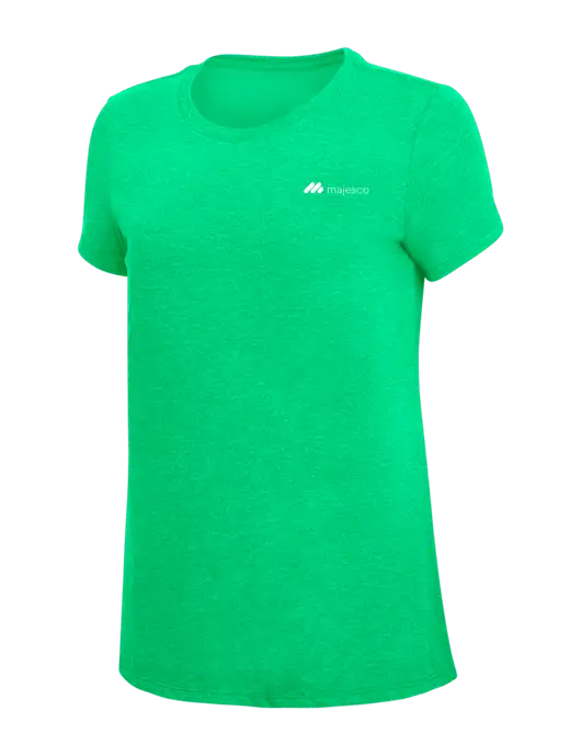 Womens Simply Soft Green Frost 4.5oz Poly/Combed Ring Spun Cotton T-Shirt w/Majesco Logo