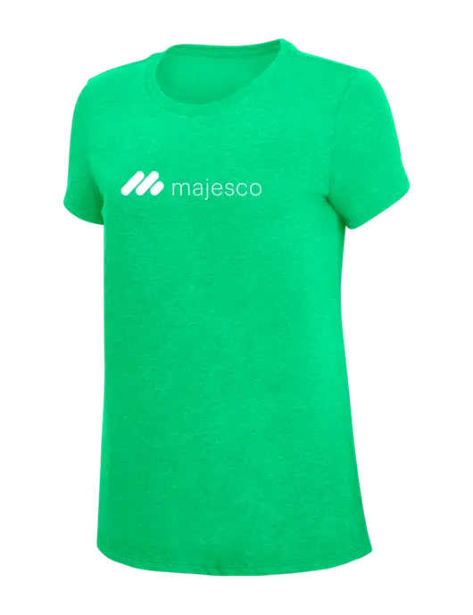 Womens Simply Soft Green Frost 4.5oz Poly/Combed Ring Spun Cotton T-Shirt w/Majesco Logo
