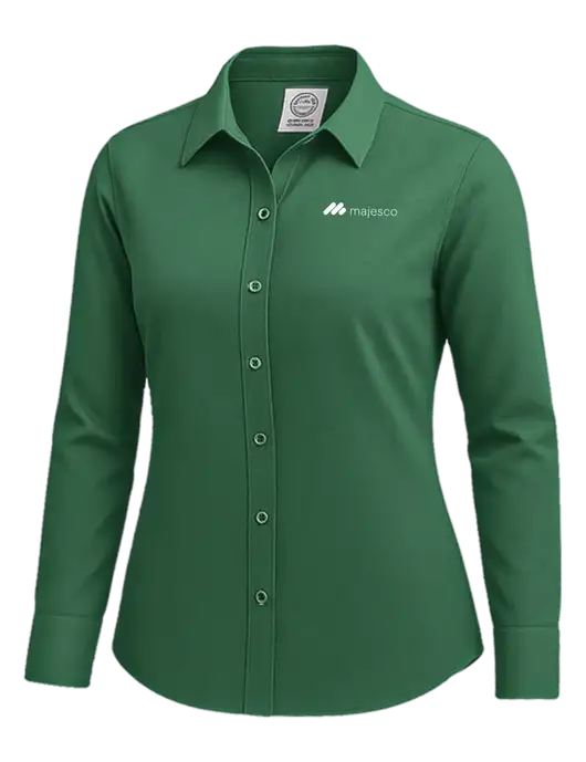 Brooks Brothers Womens Medium Green Wrinkle-Free Stretch Nailhead Shirt w/Majesco Logo