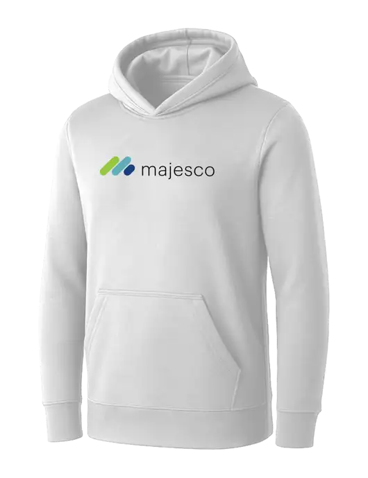 Womens White Core Fleece Pullover Hooded Sweatshirt w/Majesco Logo