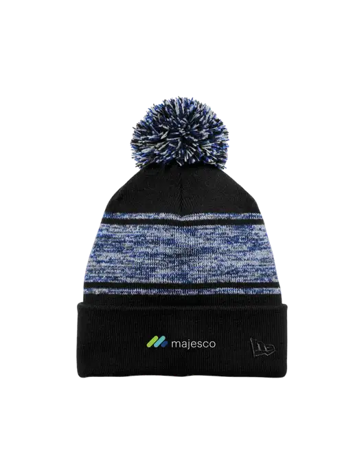 New Era Black/Royal Knit Chilled Pom Beanie w/Majesco Logo