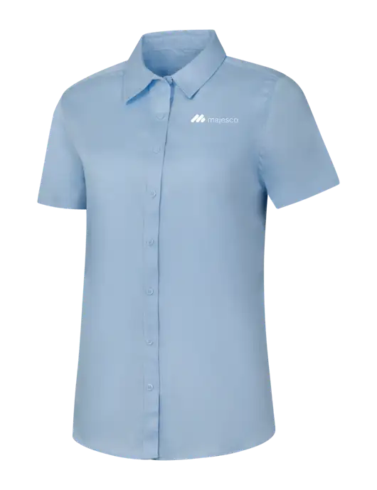 Womens Light Blue Short Sleeve Superpro React Twill Shirt w/Majesco Logo