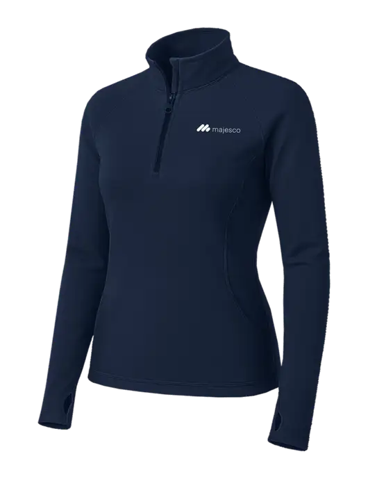 Navy Womens Sport Wick Stretch 1/4 Zip Pullover w/Majesco Logo