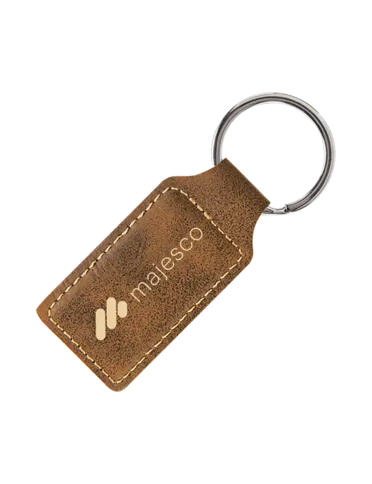Rustic Laserable Leatherette Rectangle Keychain w/Majesco Logo