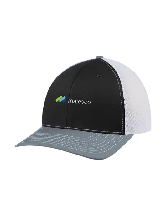 Richardson Adjustable Snapback Original 112 Trucker Cap Black/Light Heather Grey/White Mesh w/Majesco Logo