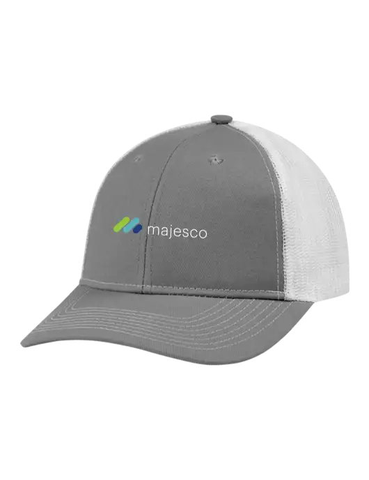 Snapback Ponytail Trucker Cap Light Medium Heather Grey w/White Mesh w/Majesco Logo