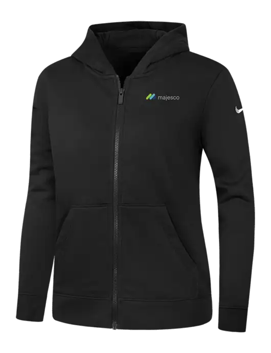 Nike Womens Club Fleece Sleeve Swoosh Full-Zip Black Hoodie w/Majesco Logo