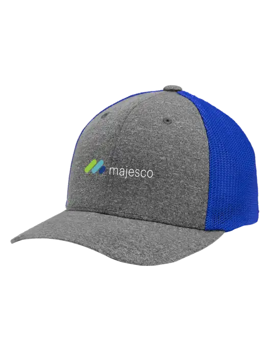 Flexfit Royal/Medium Grey Heather Melange Mesh Back Trucker Cap w/Majesco Logo