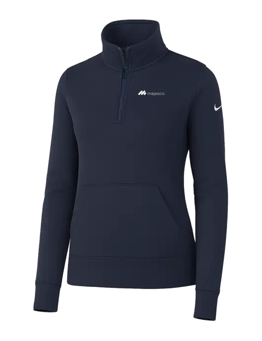 Nike Womens Dark Navy Club Fleece Sleeve Swoosh 1/2-Zip w/Majesco Logo