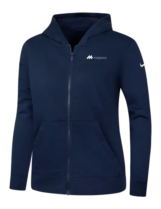 Nike Womens Club Fleece Sleeve Swoosh Full-Zip Dark Navy Hoodie w/Majesco Logo