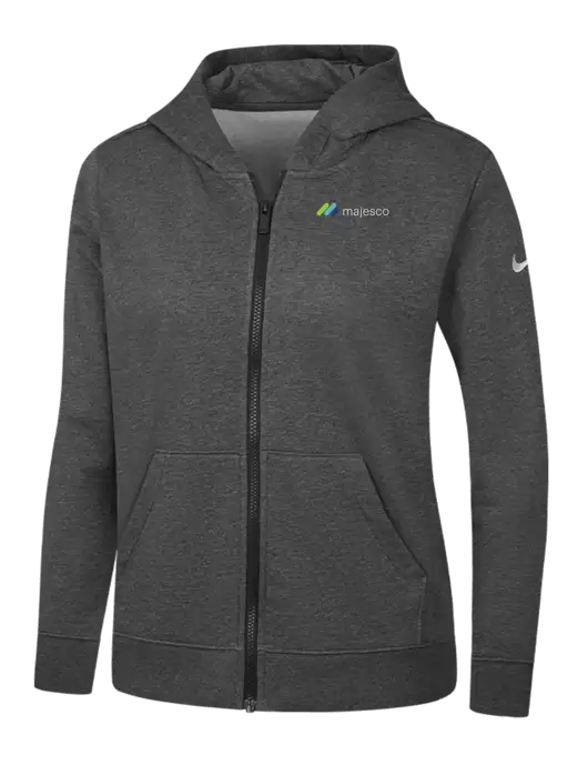 Nike Womens Club Fleece Sleeve Swoosh Full-Zip Charcoal Heather Hoodie w/Majesco Logo