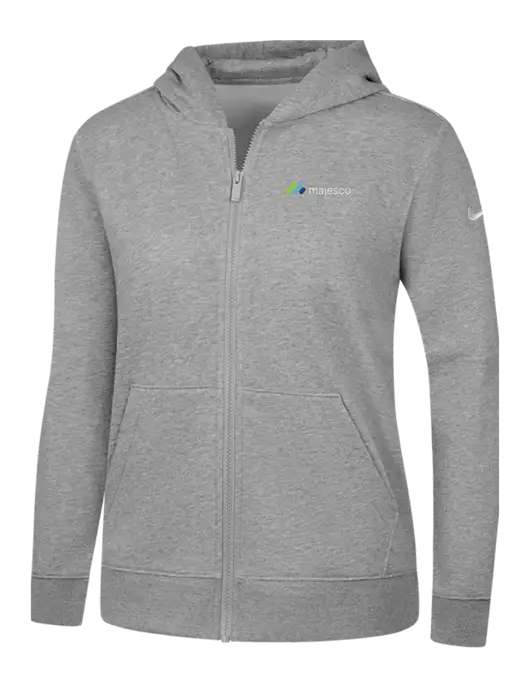 Nike Womens Club Fleece Sleeve Swoosh Full-Zip Dark Grey Heather Hoodie w/Majesco Logo