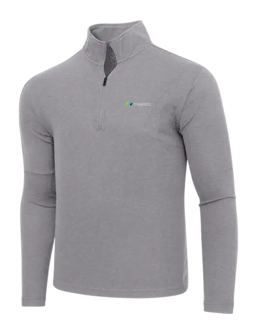 Adidas Medium Grey Melange 3 Stripes Quarter Zip Sweater w/Majesco Logo