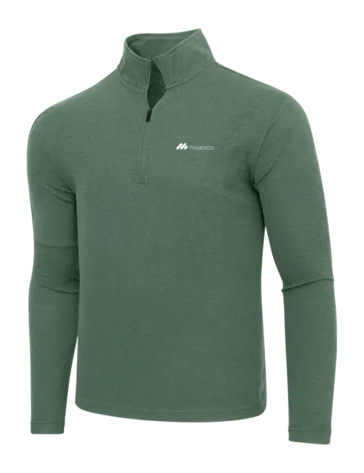 Adidas Dark Green Heather 3 Stripes Quarter Zip Sweater w/Majesco Logo
