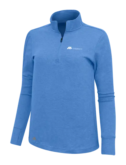 Adidas Light Blue Heather Womens 3 Stripes Quarter Zip Sweater w/Majesco Logo