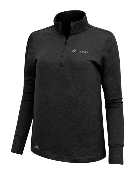 Adidas Black Melange Womens 3 Stripes Quarter Zip Sweater w/Majesco Logo