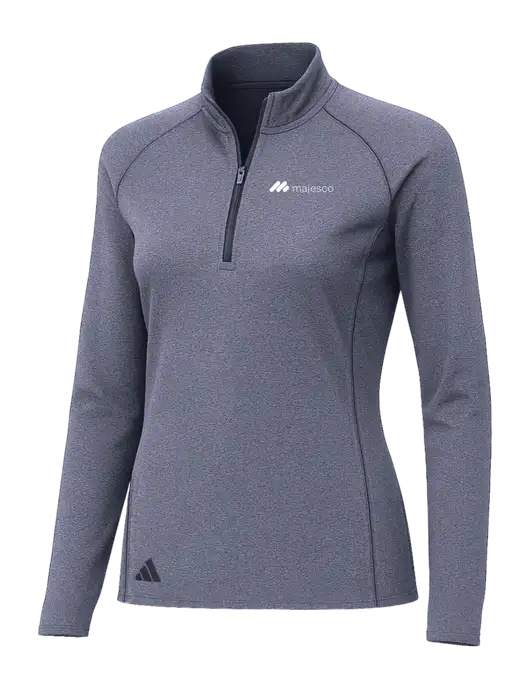 Adidas Womens Navy Melange Space Dyed Quarter-Zip Pullover  w/Majesco Logo